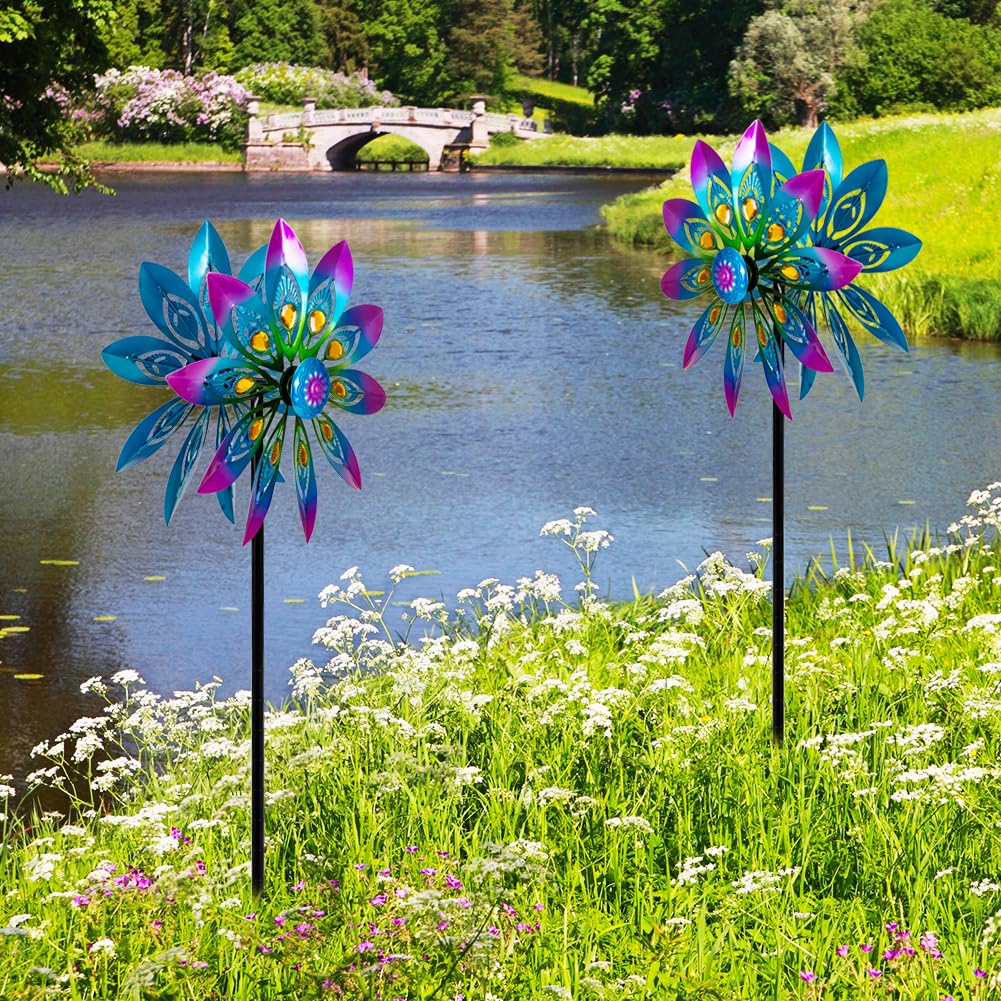 Molinillo de Viento de Metal, molinillos de Viento de 13 Pulgadas para Exteriores, Molino de Viento de Pavo Real con estaca, molinillos cinéticos para Patio y jardín, esculturas de Viento
