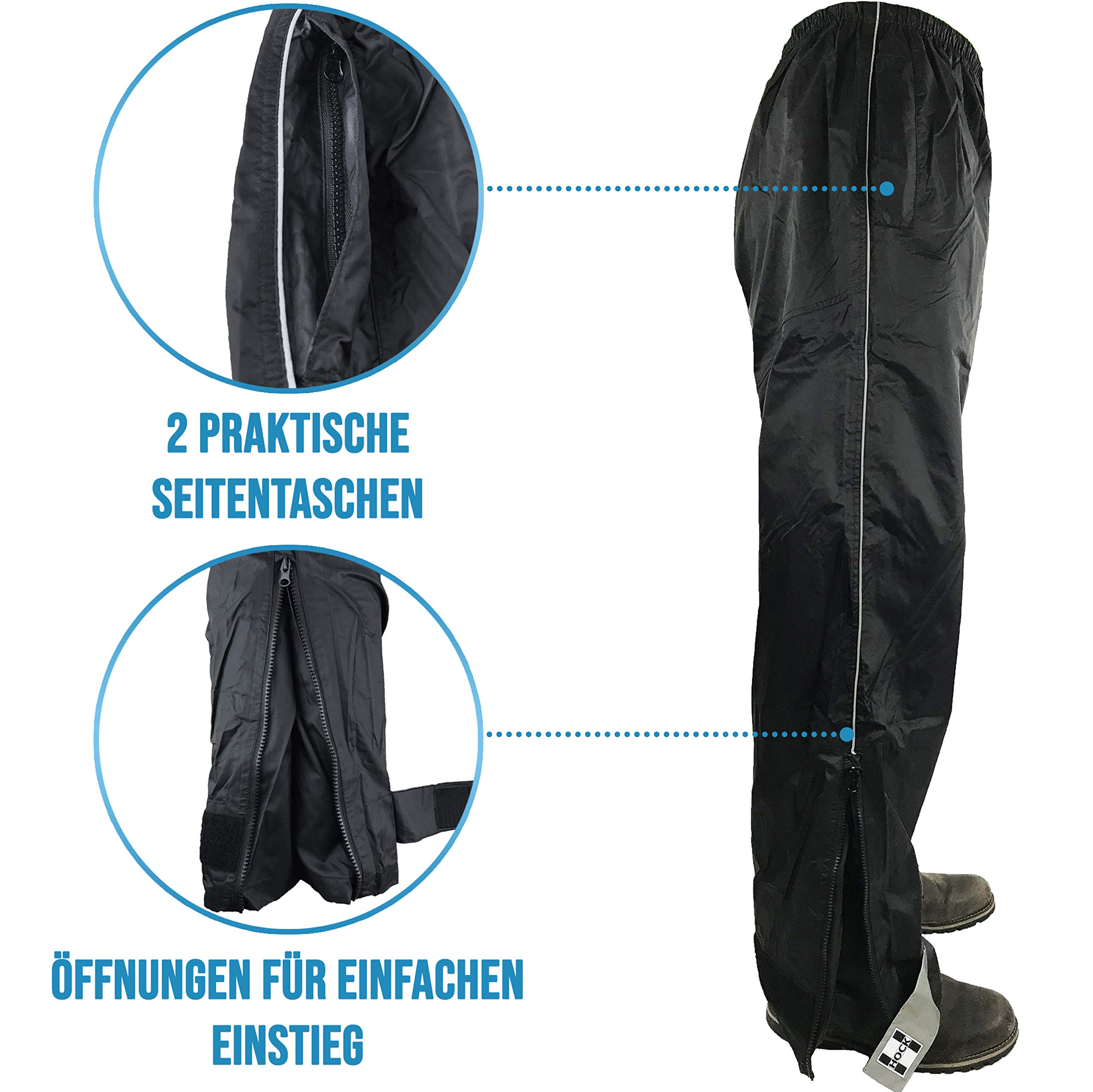 HOCK Pantalon de pluie unisexe « Comfort Klima » avec fessier renforcé – Vêtement de pluie de qualité supérieure 100 % étanche pour homme et femme