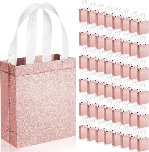 Woanger Paquete de 48 bolsas de regalo reutilizables con asas, bolsas de purpurina a granel, bolsas de regalo no tejidas para bodas, cumpleaños,