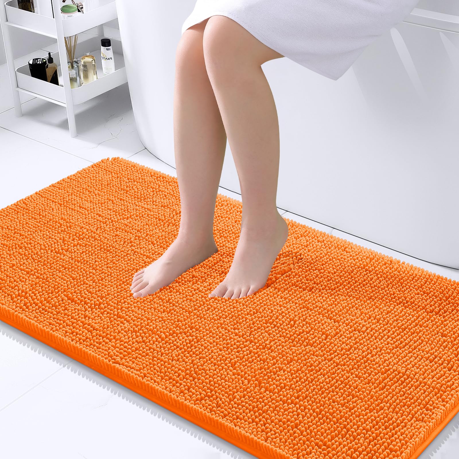 OLANLY Bathroom Runner Rugs 44x24, Extra Soft Absorbent Chenille Bath Rugs | Orange, Quick-Drying Rubber Backing, Washable Long Bath Mat for Bathroom Floor, Tub and Shower, Home Decor Accessories