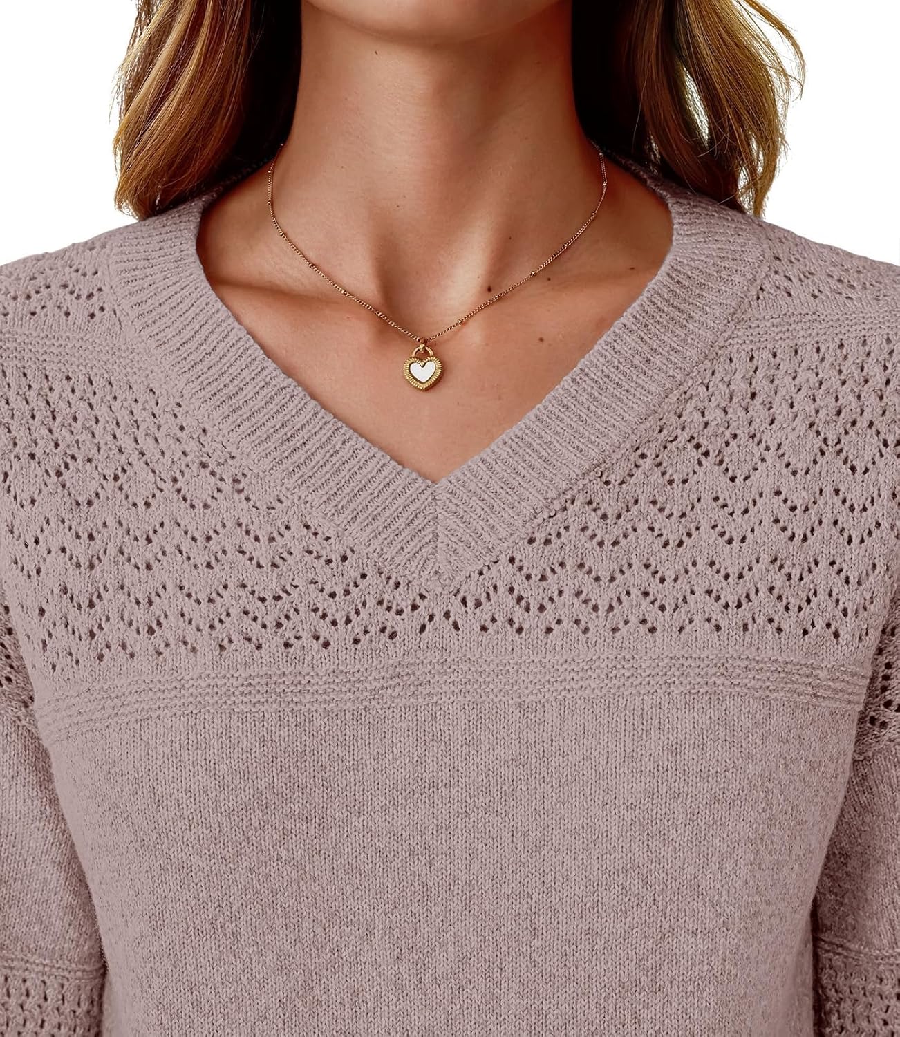 NORACORA Women's V Neck Sweaters Crochet Soft Lightweight Knit Loose Pullover Sweater Long Sleeve Fall Top 2025 Outfits - Image 5