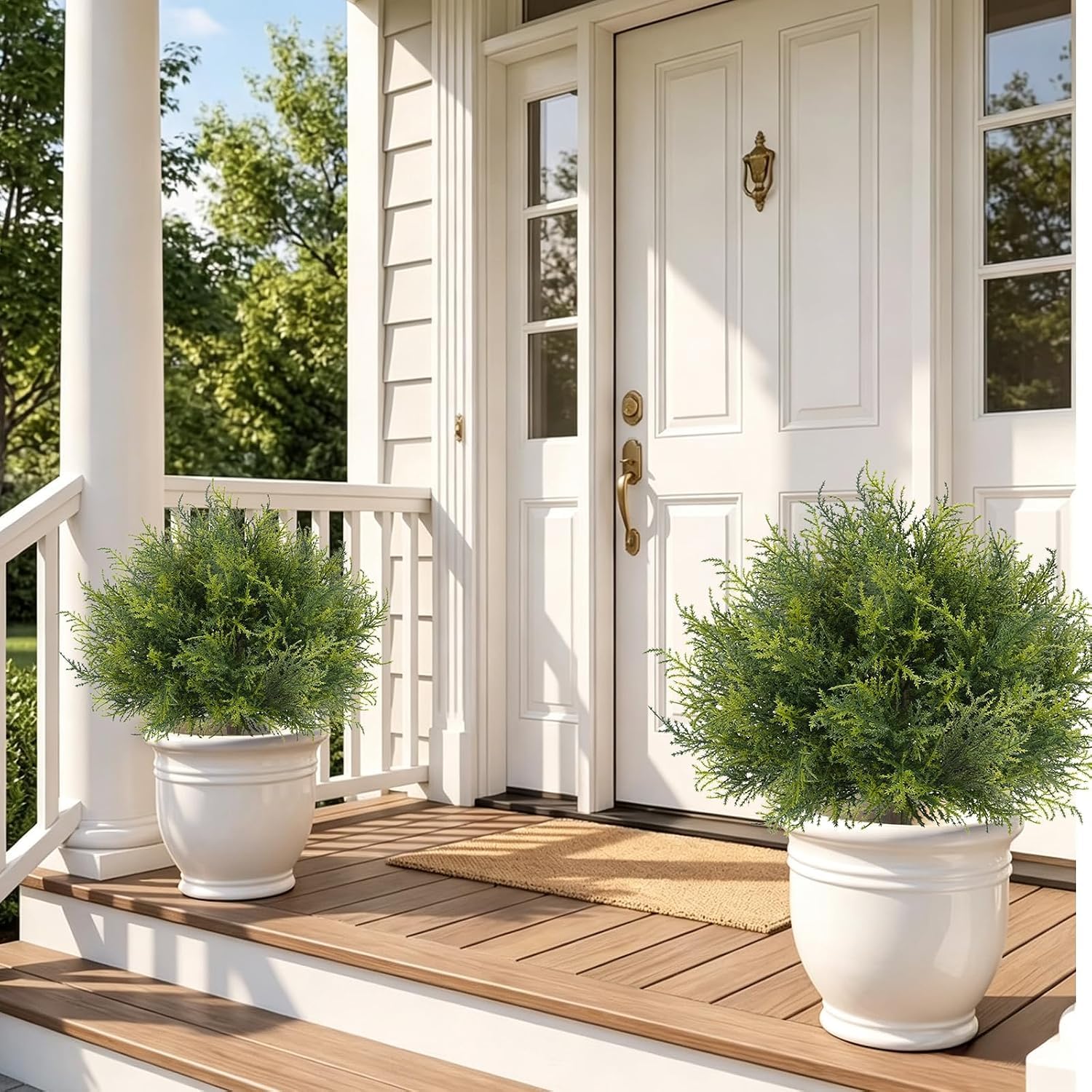 2 Pièces Cyprès Artificiel Extérieur 60 cm Boule de Buis Artificiel | Topiaire Artificielle avec Piquet Ø40 cm Fausses Plantes Artificielles Anti UV Arbustes Artificiels Déco Jardin Porche Balcon