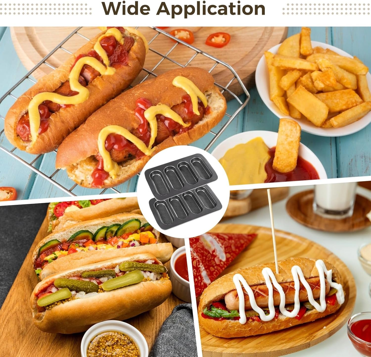 2 Pcs Hot Dog Bun Pans Set, Perforated Carbon Steel Molds For Baking Baguettes, Sandwich Rolls & Hot Dog Buns, Non-Stick Bread Forms For Crispy Crusts