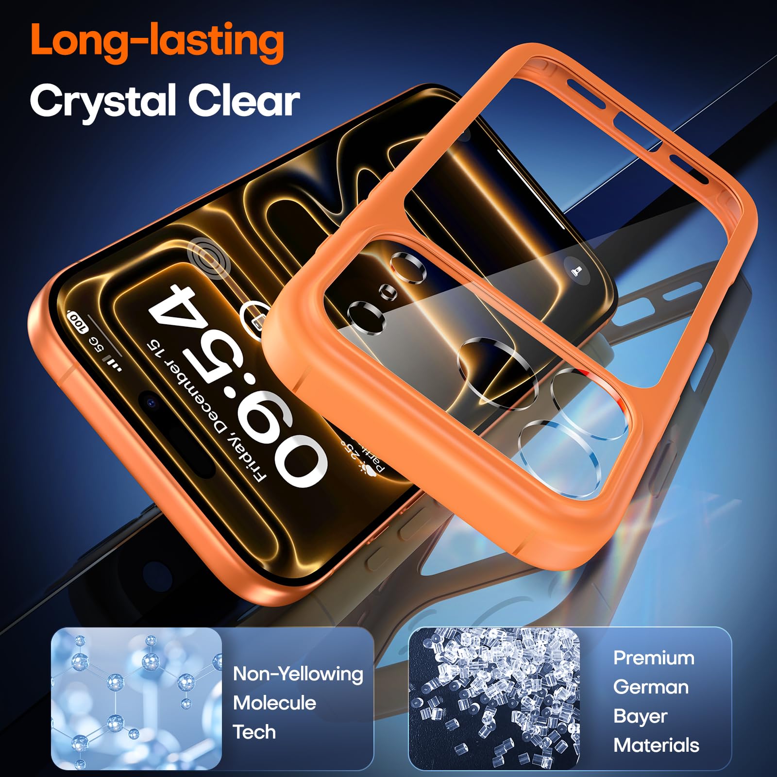 TAURI Cover per iPhone 17 Pro Max con Pellicola in Vetro Temperato,Protezione Completa della Fotocamera,Custodia per Sottile Antishock, Anticaduta - Arancione