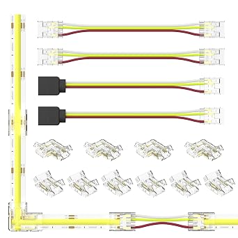 MIWISE LED Connectors for 3 Pin 10mm COB LED Strip Light,Include 6pcs Gapless,4pcs L-Shaped,2pcs Jumper Connectors and 2pcs Strip to DC Plug Extension Wire for CCT COB LED Strip Light