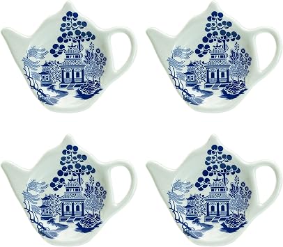 Tea Bag Caddy Holder, Set of 4 Blue Willow