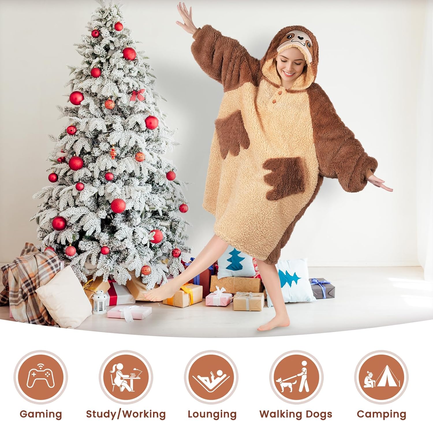 Animal Blanket Hoodie for Adults, Oversized Sweatshirt With Pockets & Sleeves, Soft Sherpa for Warmth, Ideal Gifts for Women - Image 3