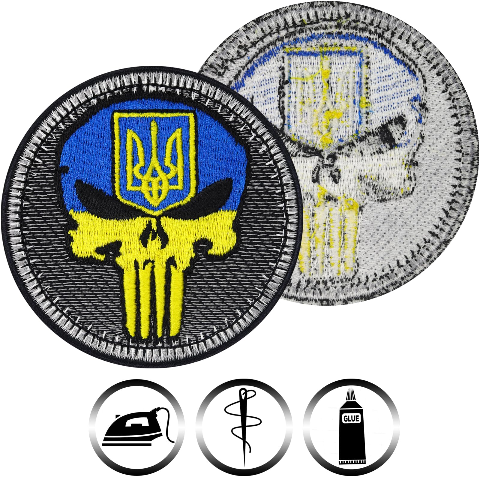 Naszywka Biker Patches Ukraine Biker Punisher Patch do naprasowania/naszywania | Aplikacja na wszystkie materiały | flaga Ukrainy akcesoria do naprasowywania | 75 x 75 mm