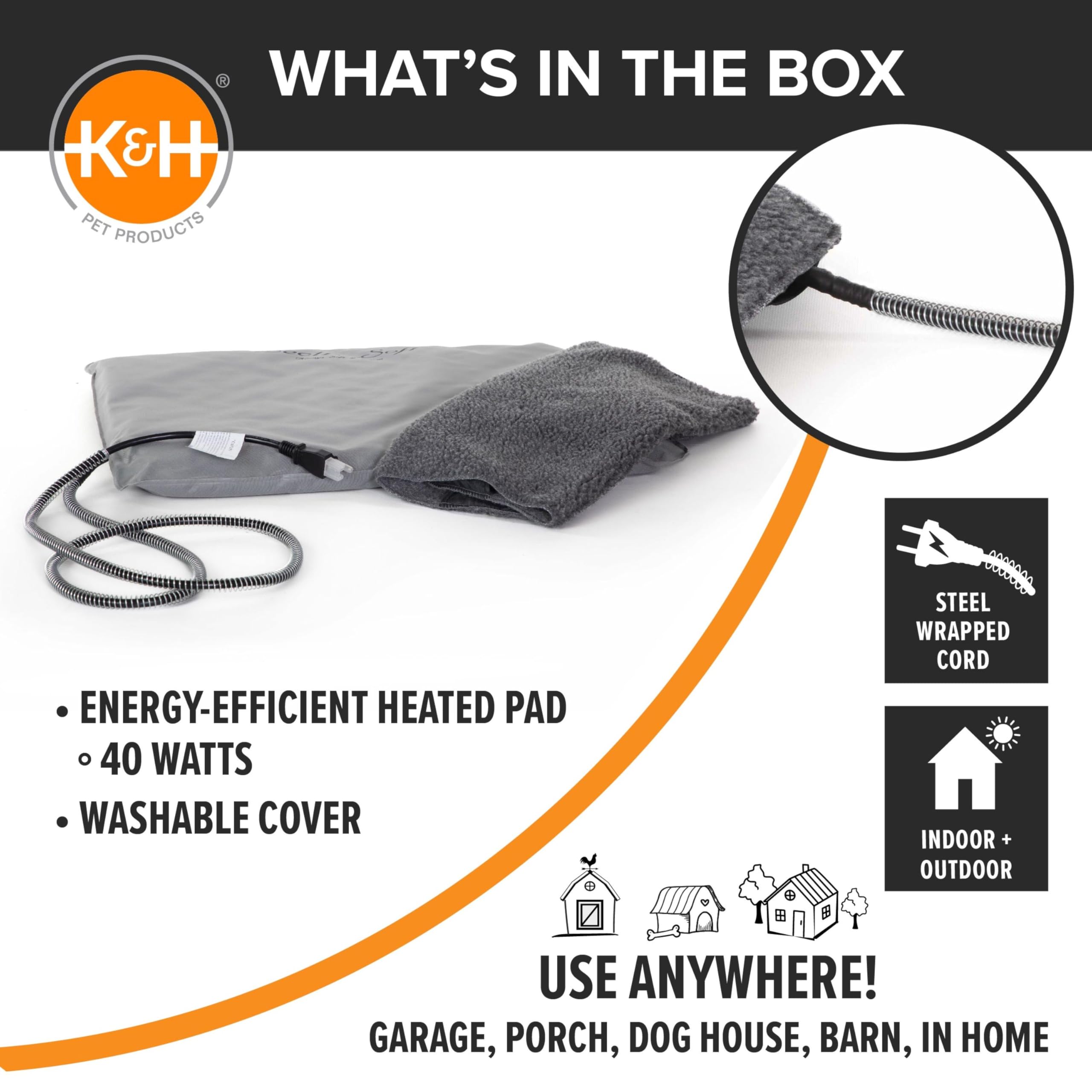 K&H PET PRODUCTS - Cama ortopédica para Perros con calefacción para Exteriores, Color Gris Suave, tamaño Mediano de 19 x 24 Pulgadas