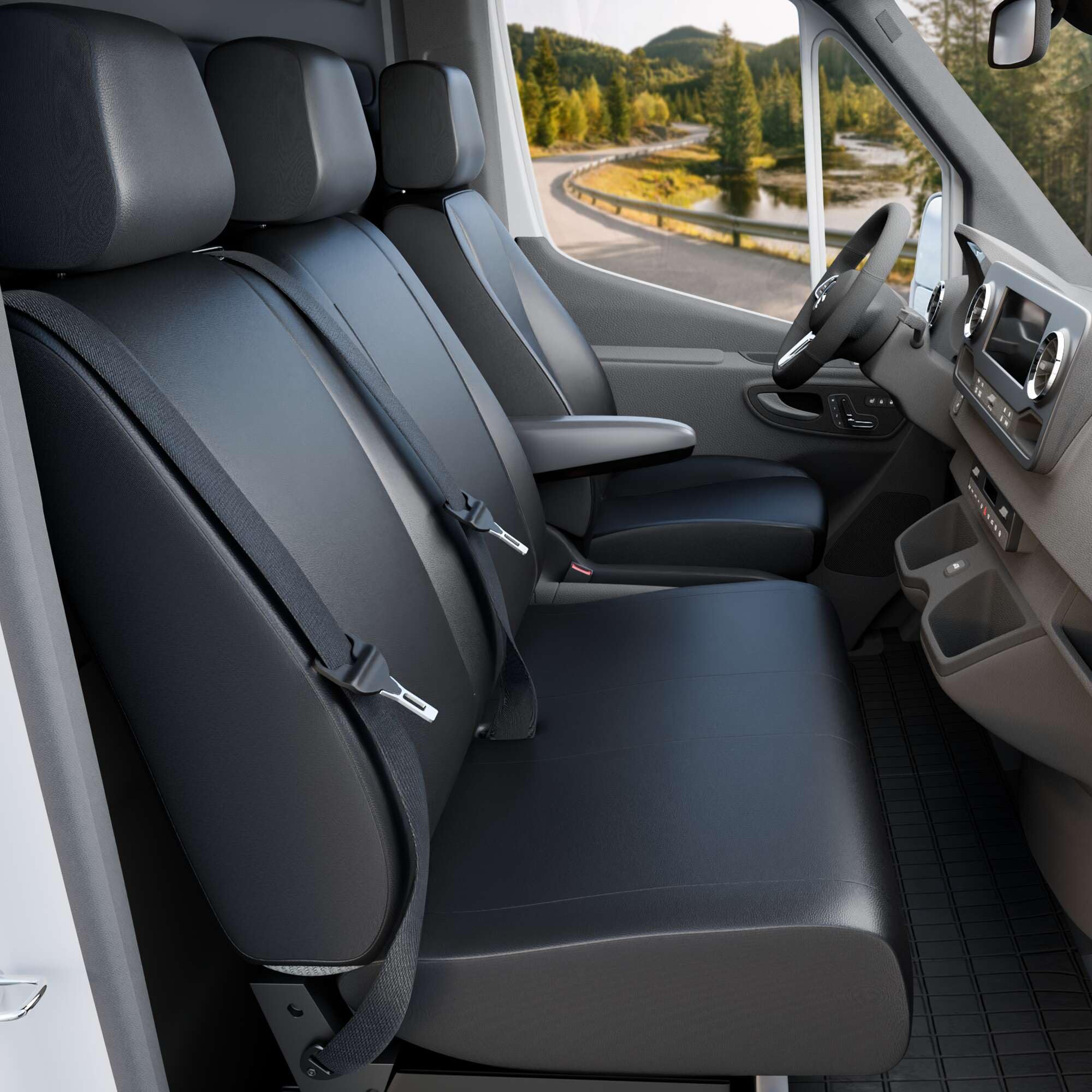 Walser Transporter Sitzbezüge Auto für VW T5, Doppelbank vorne, Auto Sitzbezüge aus Kunstleder, Sitzschoner Auto, Auto Sitzauflagen Set für Van