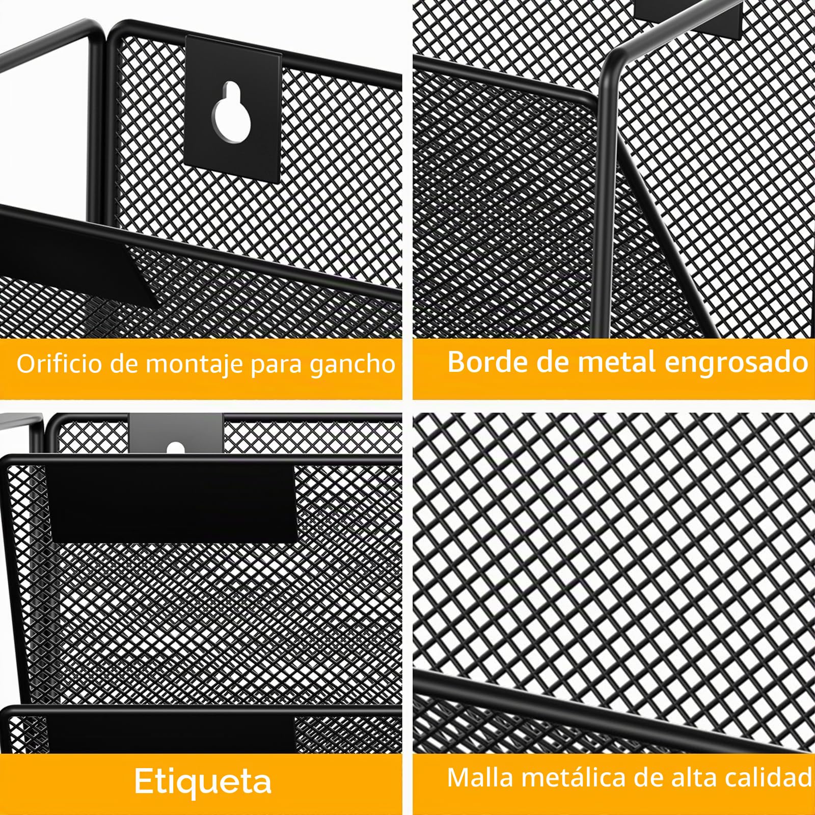 Organizador de pared o de escritorio sin taladro, revistero de 6 niveles de metal negro – Fijación de junta para mesa – Opción de pared con tornillos