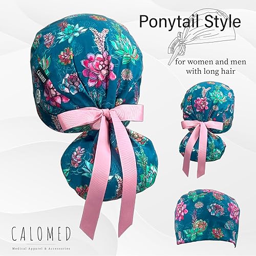 Miniatura 2 de CALOMED Gorra de trabajo para mujeres y hombres, gorras de coleta para mujer, gorro de trabajo, cubierta para la cabeza con cintas y botones, pelo