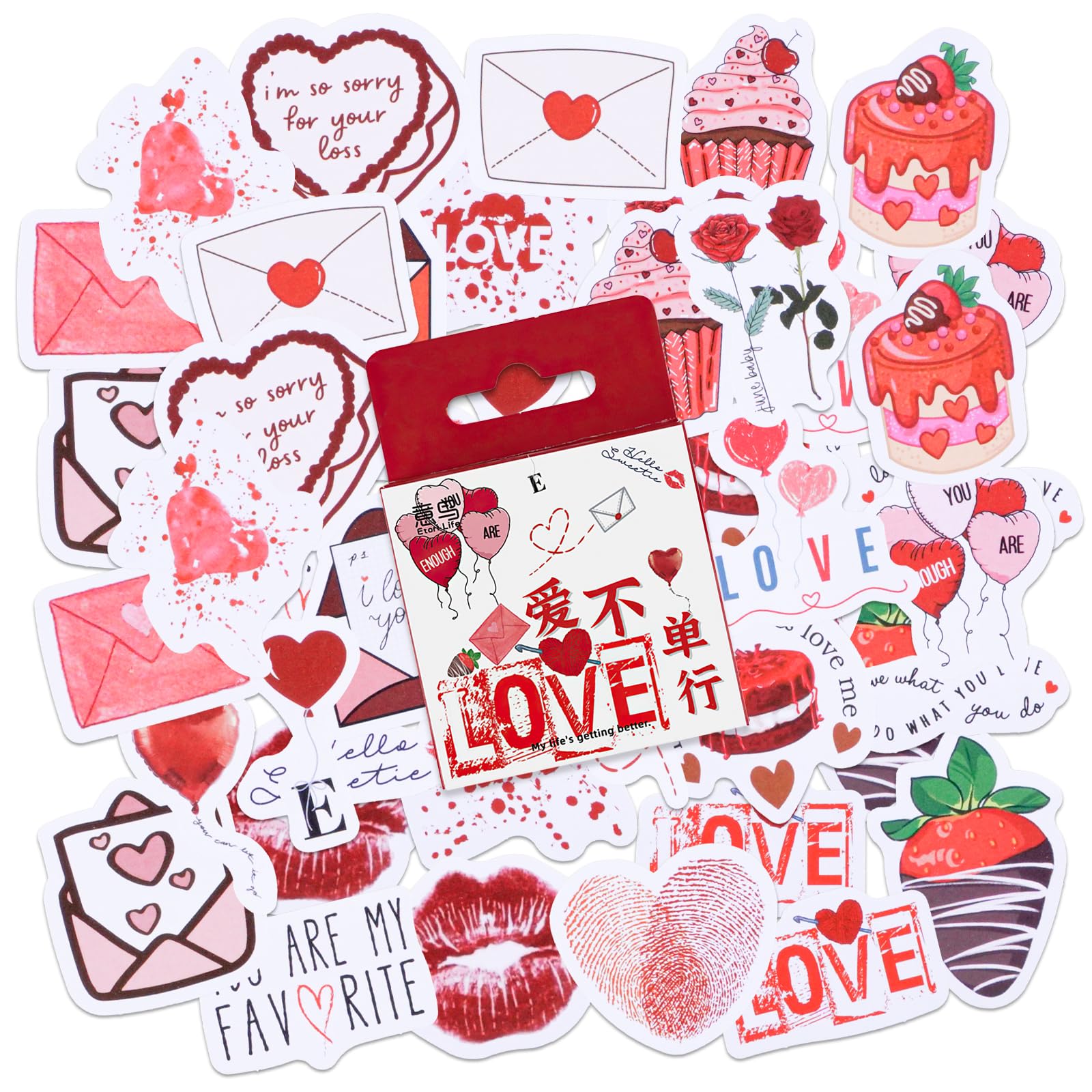 46PCS Love Stickers,Romantic Love Heart Sticker Valentine's Day Stickers,DIY Decoration Stickers Set for Scrapbook,Water Bottles, Laptops, Party Favors,Travel Case, Journal