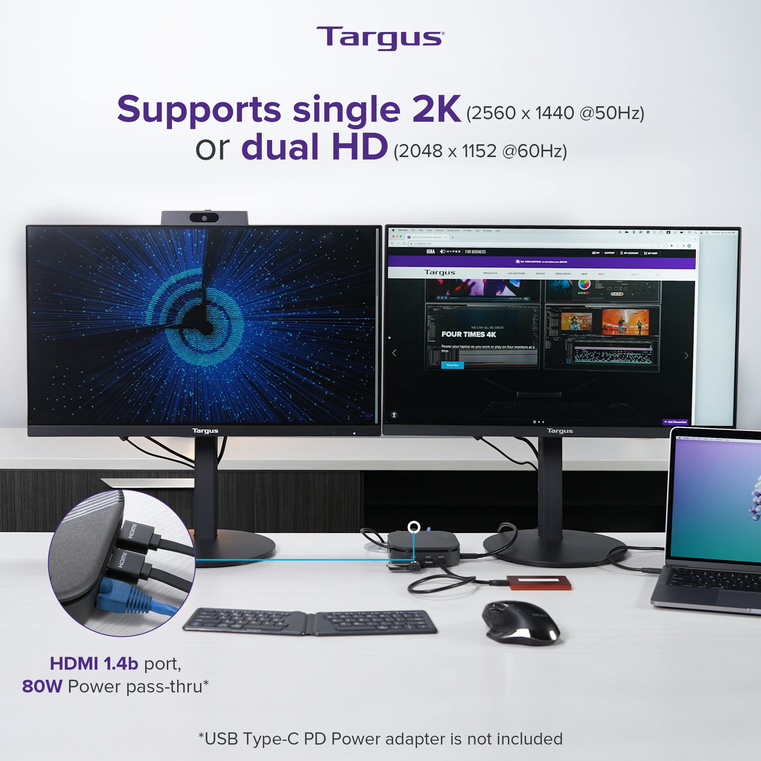 Targus DOCK116GLZ Station d'accueil Avec Fil USB 3.2 Gen 2 (3.1 Gen 2) Type-C Noir