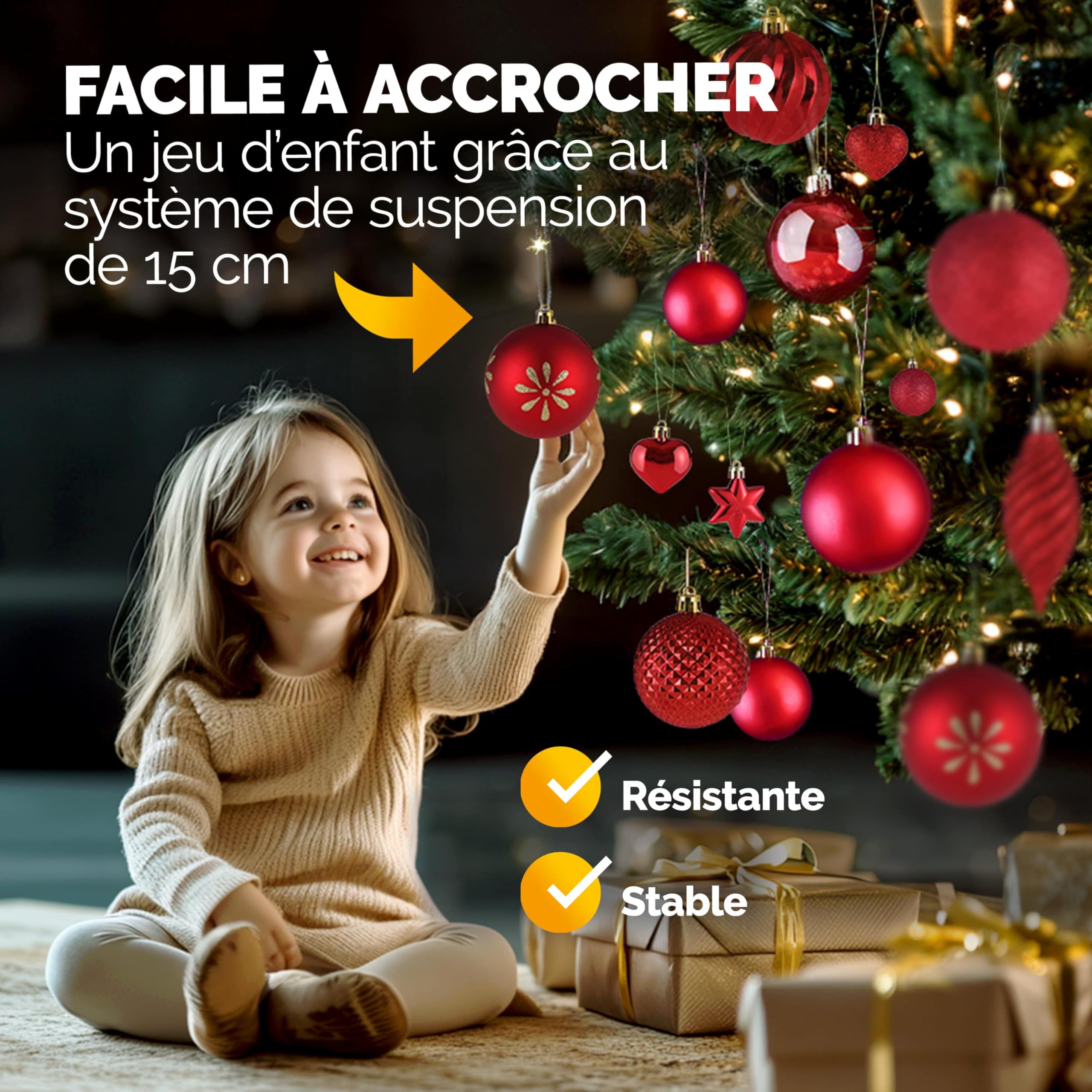 Lot de 103 Boules de Noël Rouge Décorations pour Sapin en Plastique Robuste Décoration de Noël intérieur extérieur