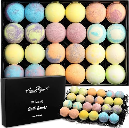 Bombas de baño de lujo para mujer, juego de 24 bombas de baño con aceites esenciales orgánicos, jabón vegano natural para hidratar burbujas gaseosas