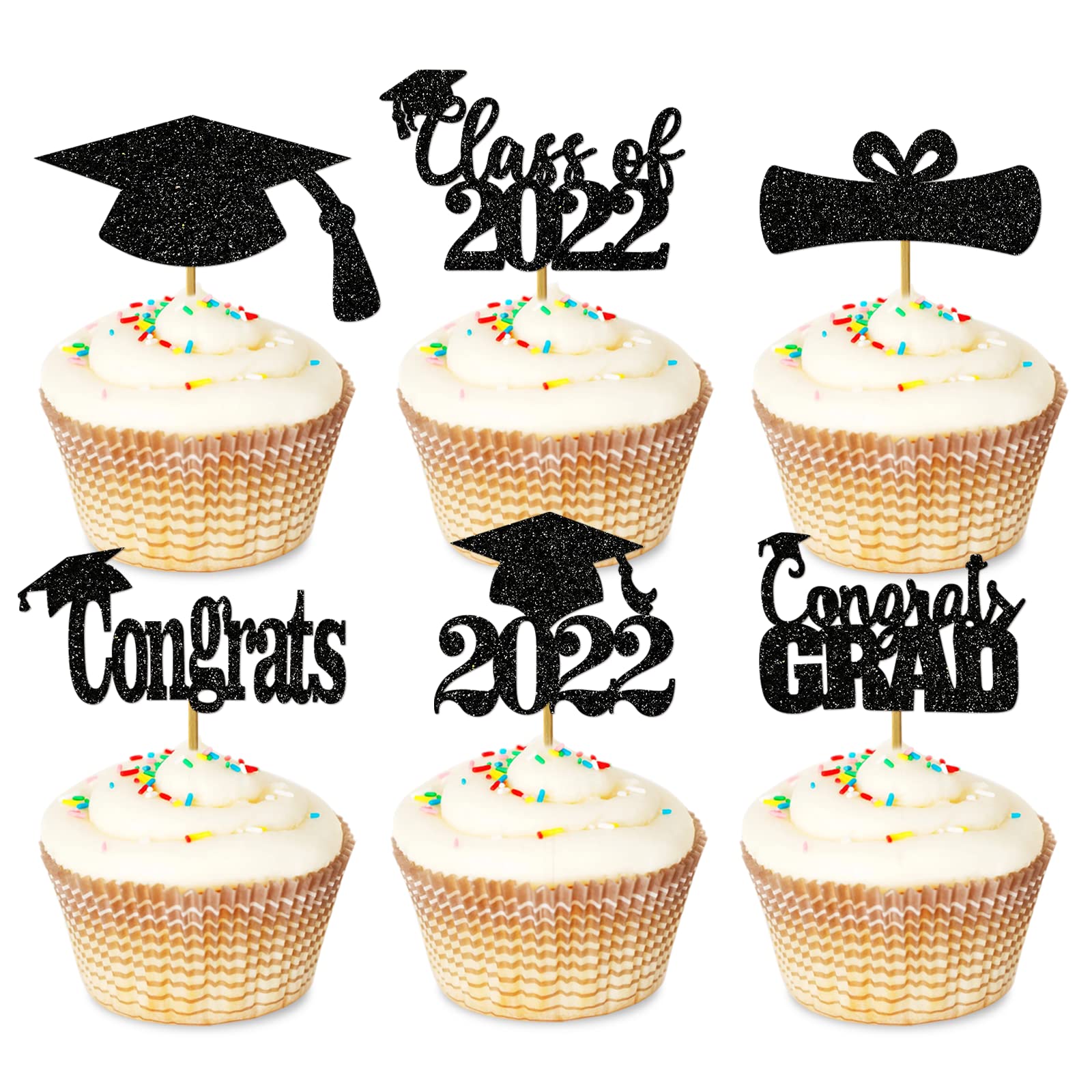 Buy Black 24Pcs Graduation Cupcake Toppers 2023 Graduation Picks