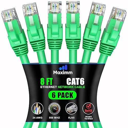 Miniatura 50 de Maximm Cable Ethernet Cat 6 de 10 pies (paquete de 6) - Cable LAN de alta velocidad, cable de Internet, cable de conexión y cable de red - UTP,