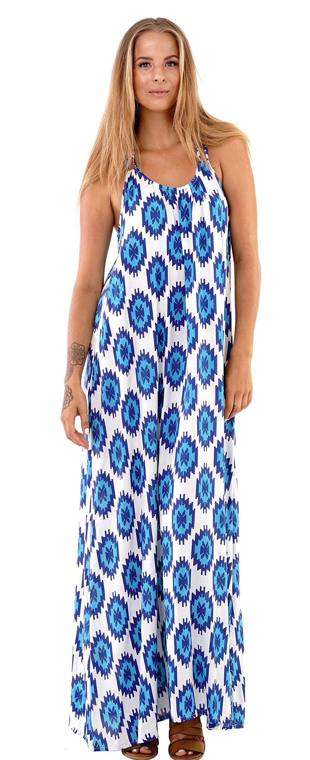 SHU-SHI Womens Sleeveless Bohemian Summer Maxi Dress Casual Long Beach Dresses