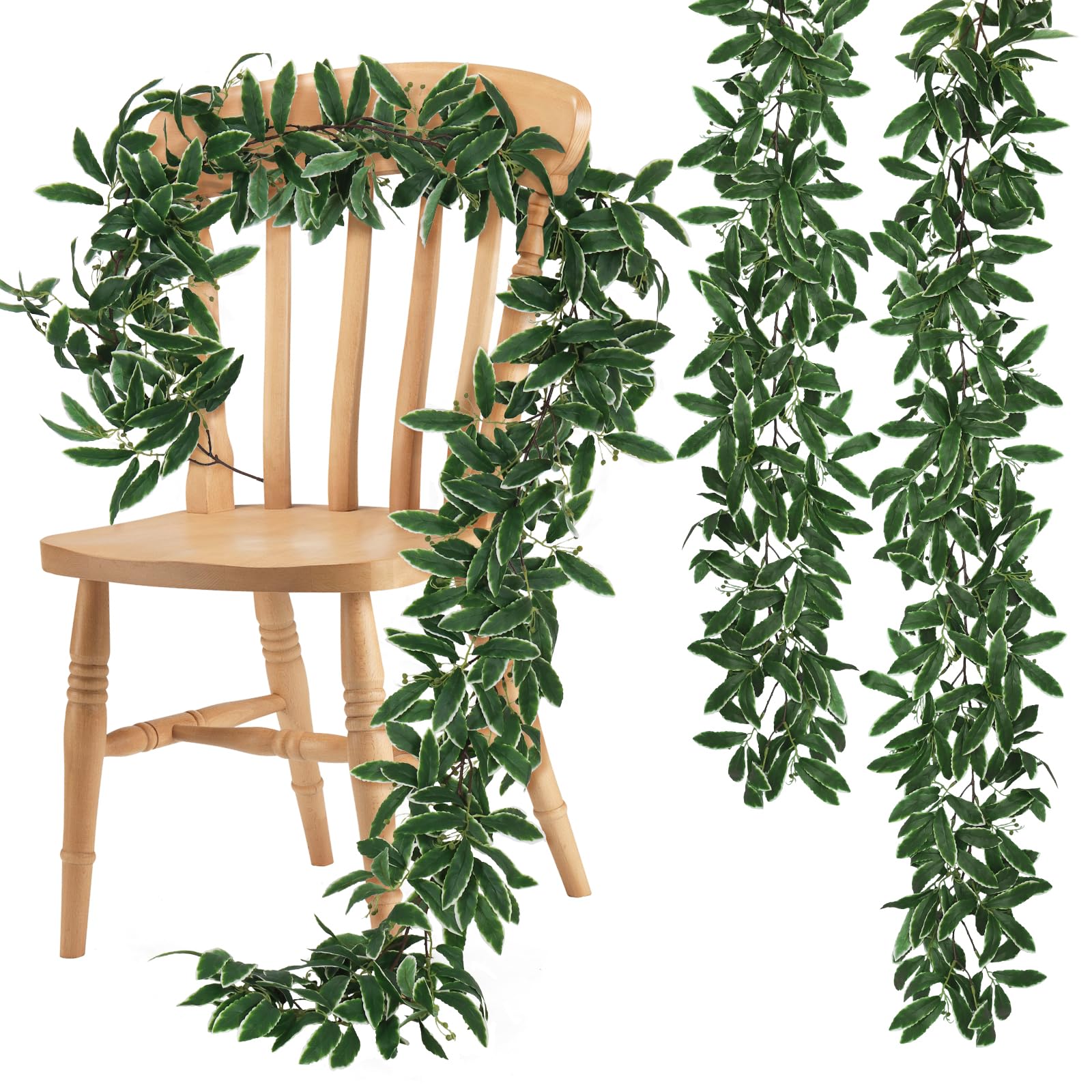 RECUTMS Artificial Olive Leaves Vine Garland with Berry 2Pcs 6.2Ft Silk Ivy