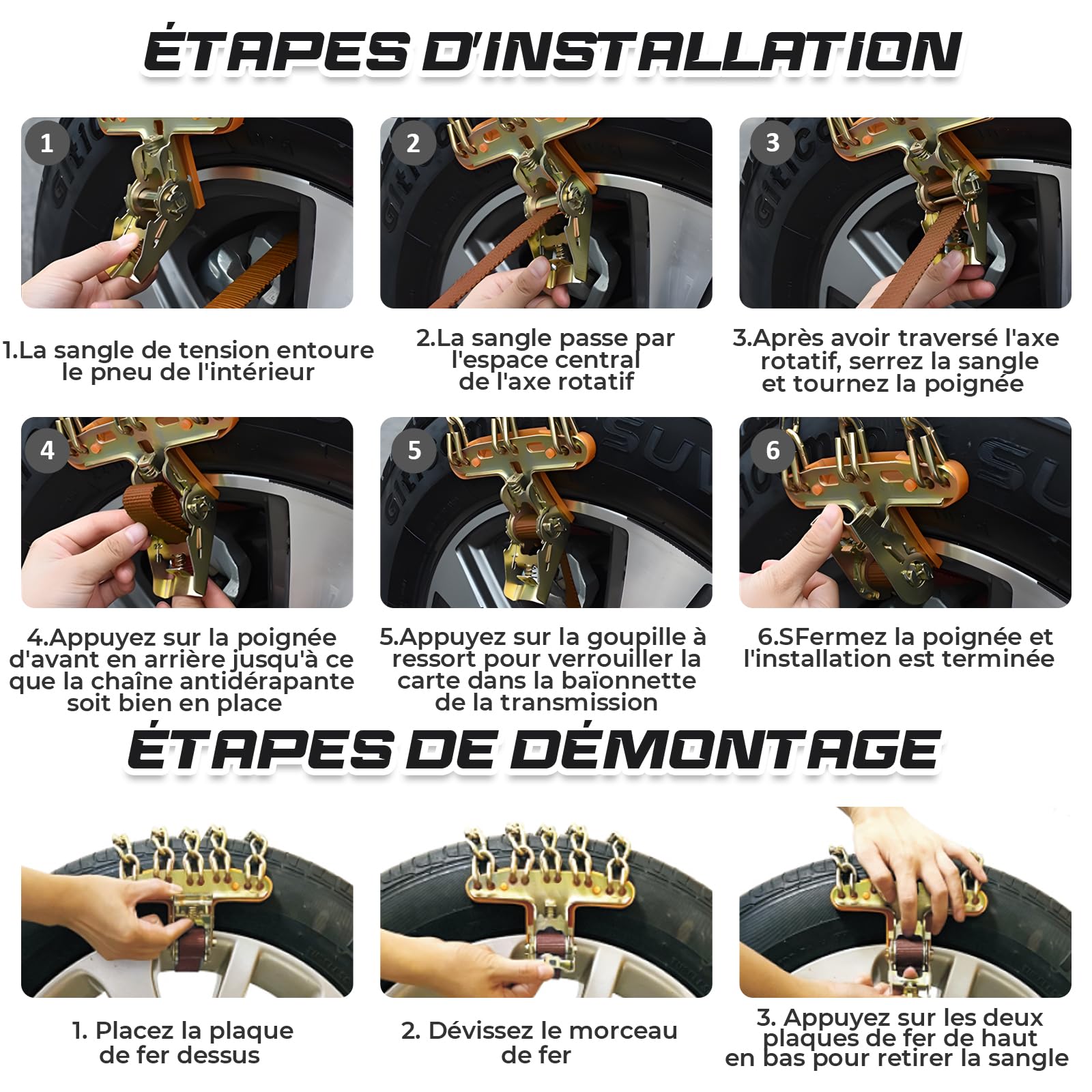 8 Pièces Chaines Neige Voiture Universel, Chaînes Voiture Anti-Dérapant, Chaînes De Neige Type pour voiture, SUV, camions - Pour 195 205 215 225 235 245 50/55/60/65 R15 R16 R17 R18
