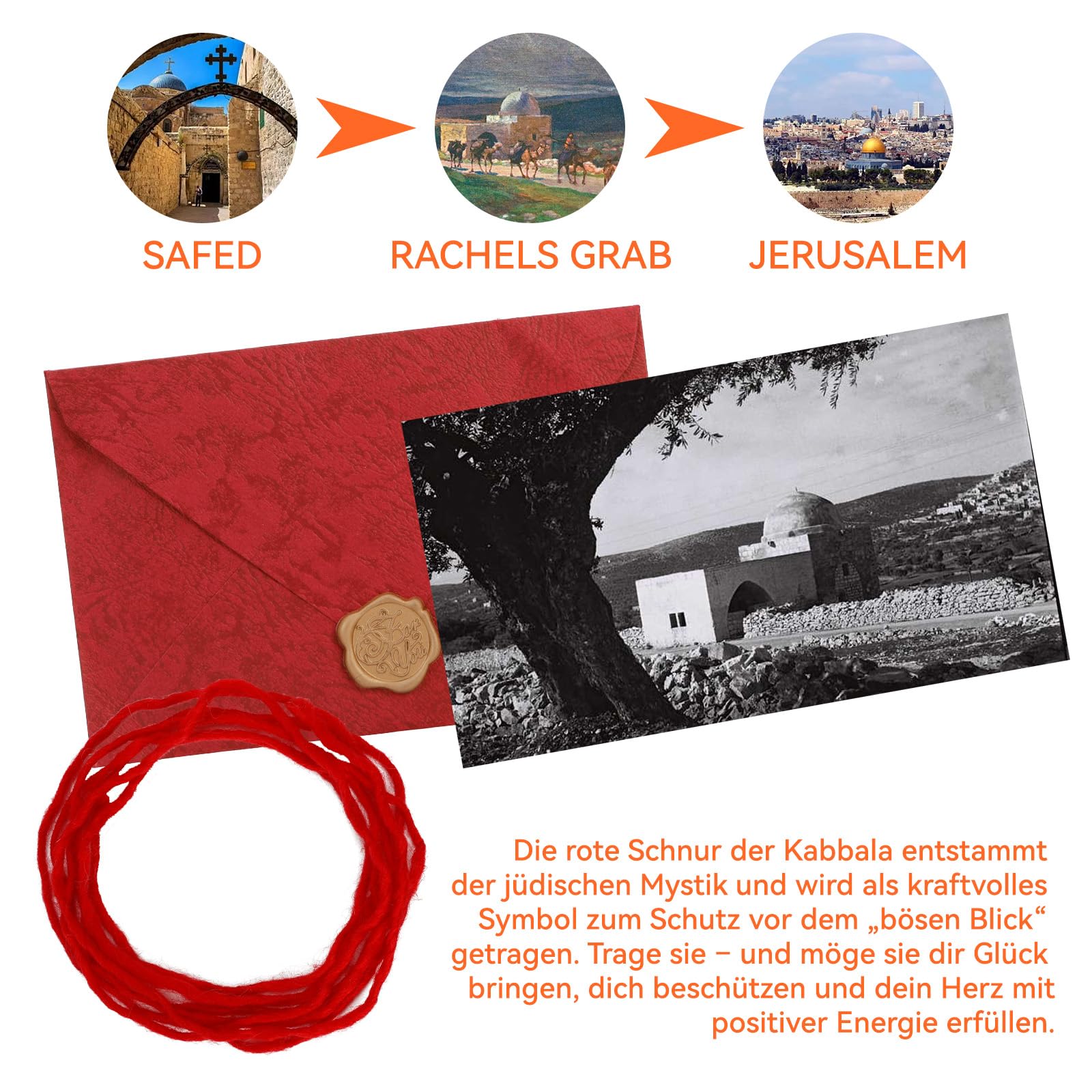 Bransoletka Kabbalah Czerwony Sznurek, Oryginalny Czerwony Brelok Kabbalah z Izraela o Długości 1,5M, Szczęśliwa Bransoletka na Grobie Racheli z Instrukcjami i Certyfikatem Autentyczności
