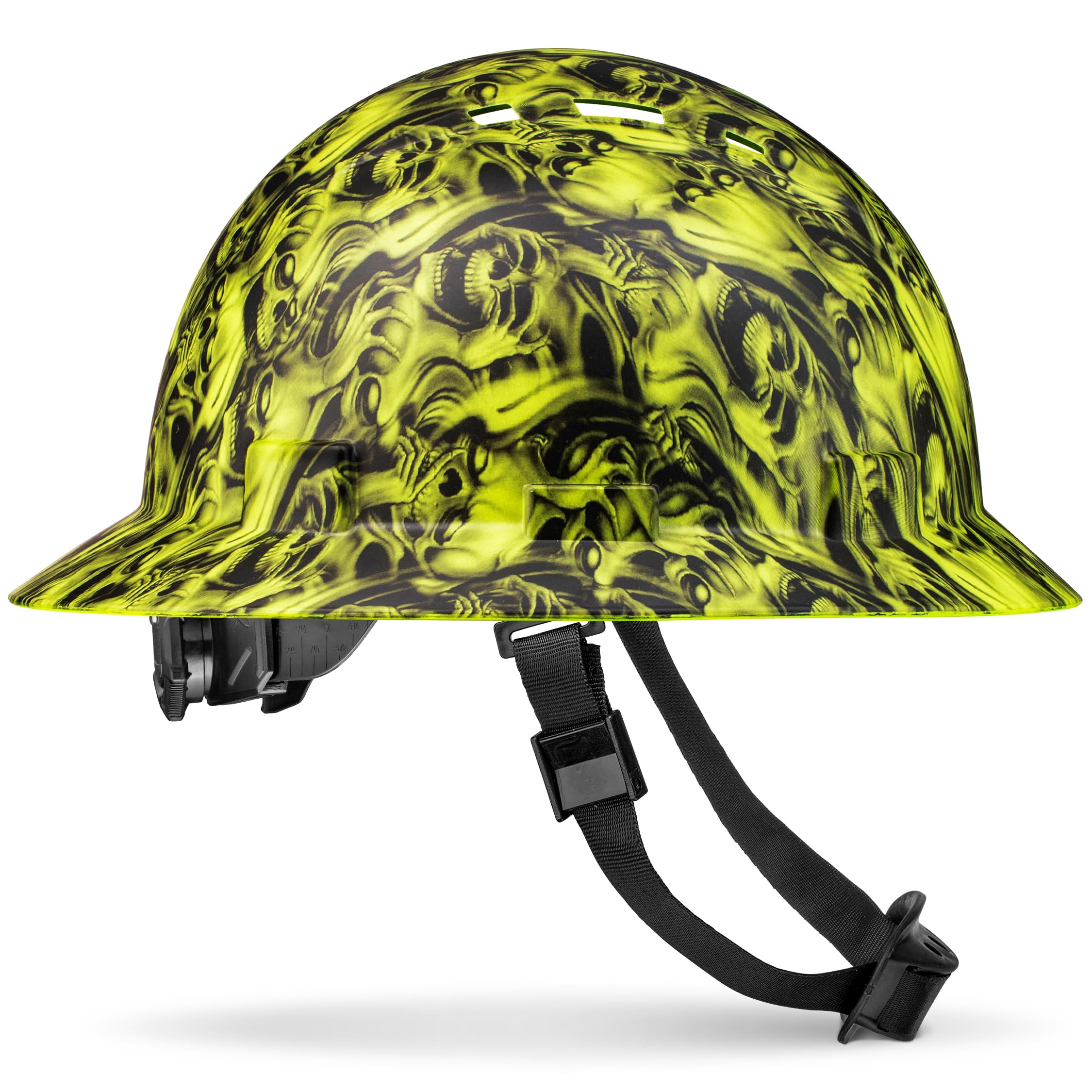 ACERPAL Full Brim Non-Vented Three Wise Hi-Vis Skulls Tattoo/Skull Design Matte Finish OSHA Hard Hat with 6-Point Suspension