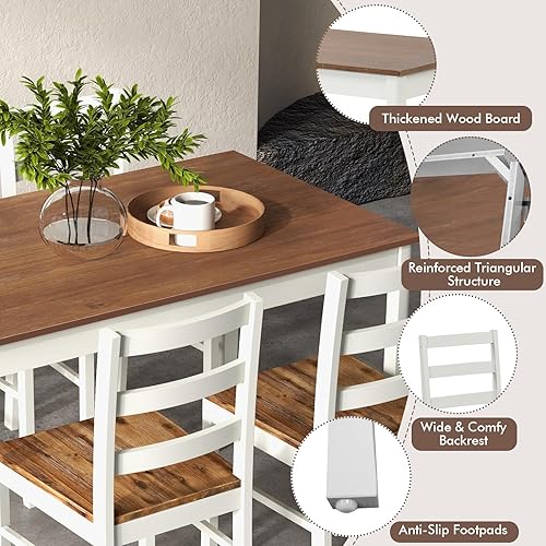 Miniatura 7 de Giantex Juego de mesa de comedor para 4, juego de mesa de comedor para 4, rincón de desayuno con mesa de cocina, 4 sillas de comedor, juego de