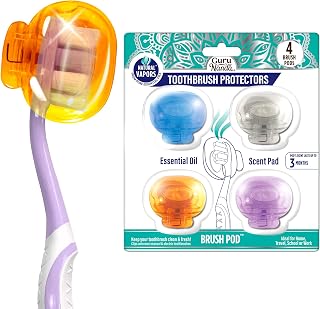 GuruNanda Brush Pods 4-Pack: Essential Oil Toothbrush Covers for Electric & Manual Brushes - Travel Hygiene Protector