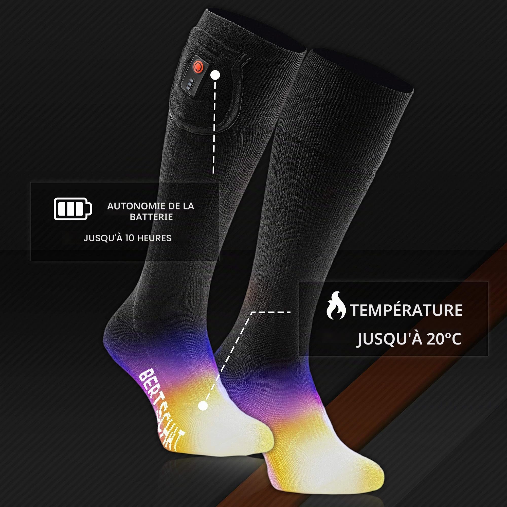 BERTSCHAT Chaussettes Chauffantes PRO - Modèle Long | USB