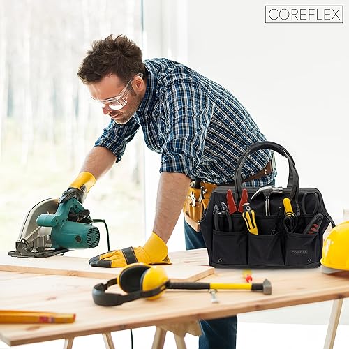 Miniatura 6 de Coreflex Bolsa de herramientas de boca ancha de 14 pulgadas, bolsa de engranajes, múltiples propósitos para fontaneros, electricistas, manitas,