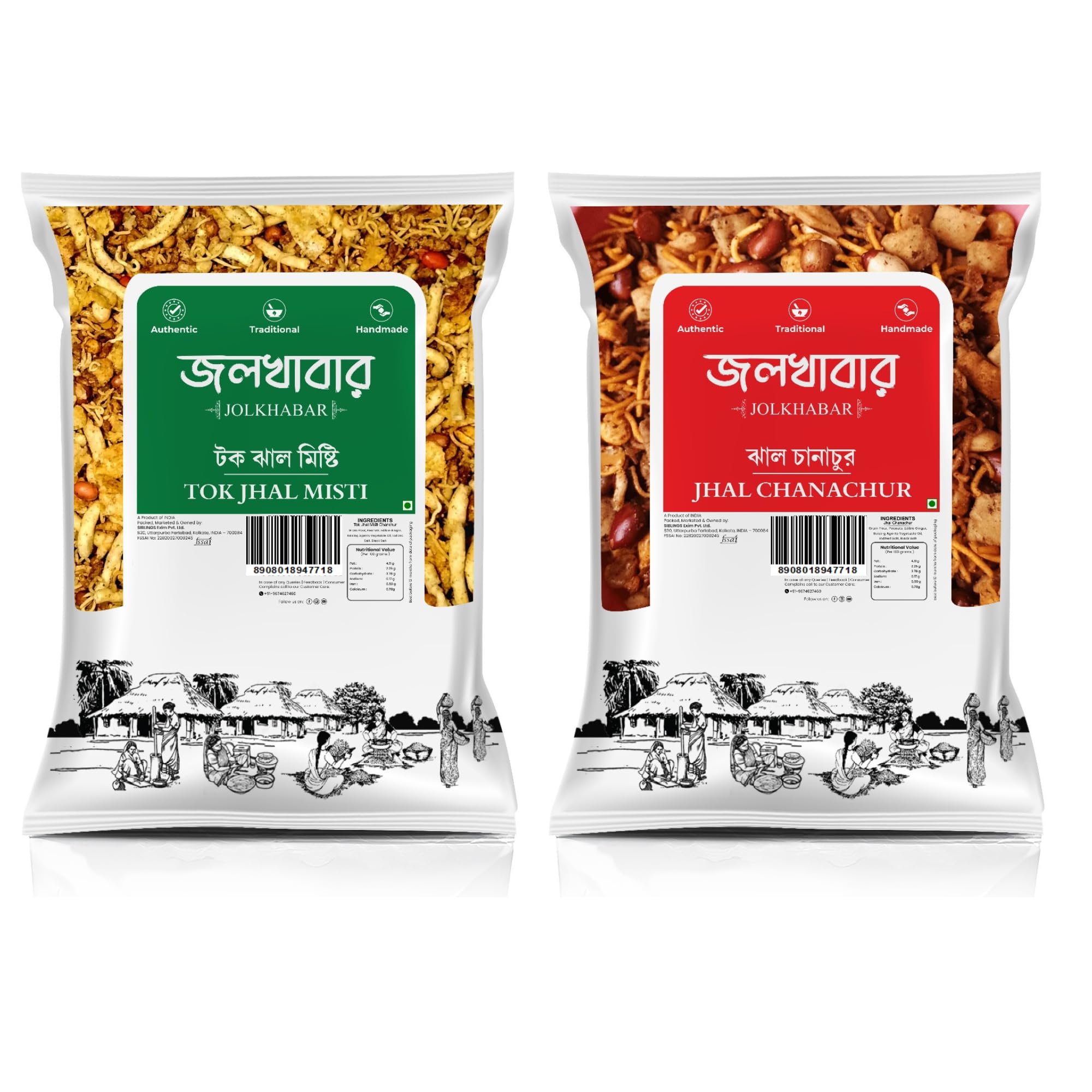 JOLKHABAR | Chanachur Monthly Combo Pack | Tok Jhal Misti - Jhal Combo | Authentic Bengali Evening Snacks | 700 gms (350 gm each) - Pack of 2