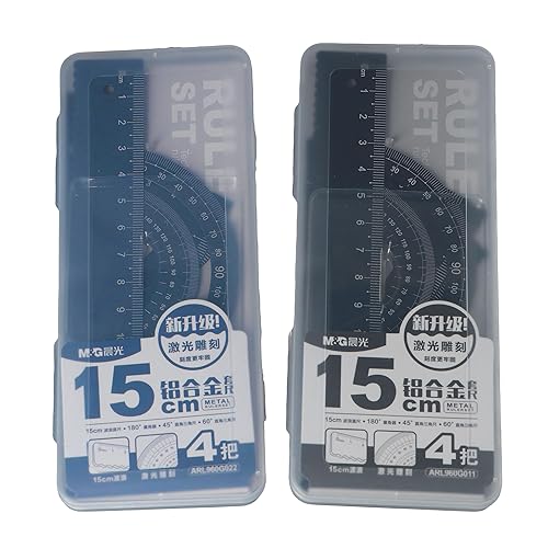 Pokinge Juego de 2 reglas de escala triangular, regla de metal multifuncional, regla de medición matemática, herramienta de redacción, papelería