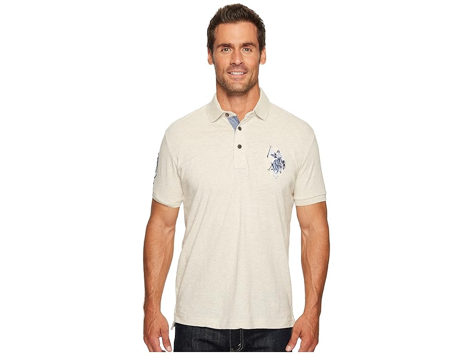 

U.S. POLO ASSN. Slim Fit Solid Short Sleeve Jersey Polo Shirt (Oatmeal Heather) Men's Short Sleeve Pullover