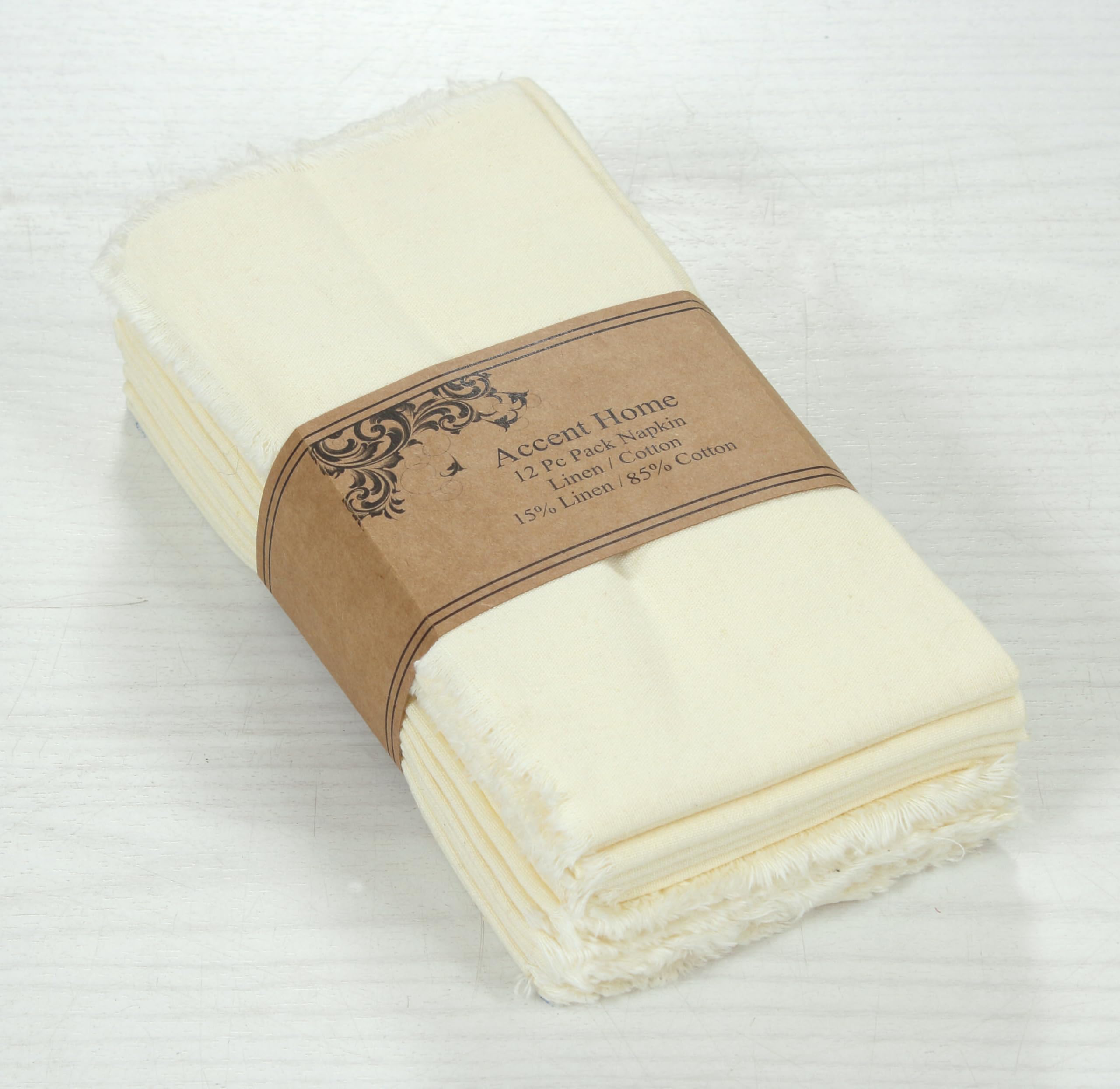 ACCENTHOME Ivory Cotton Linen Napkin Set of 12 18x18 inch Dinner Napkins - Washable Soft Premium Hotel Quality Reusable Hemmed Edges Napkins Perfect Table Linens for Family Dinners, Weddings