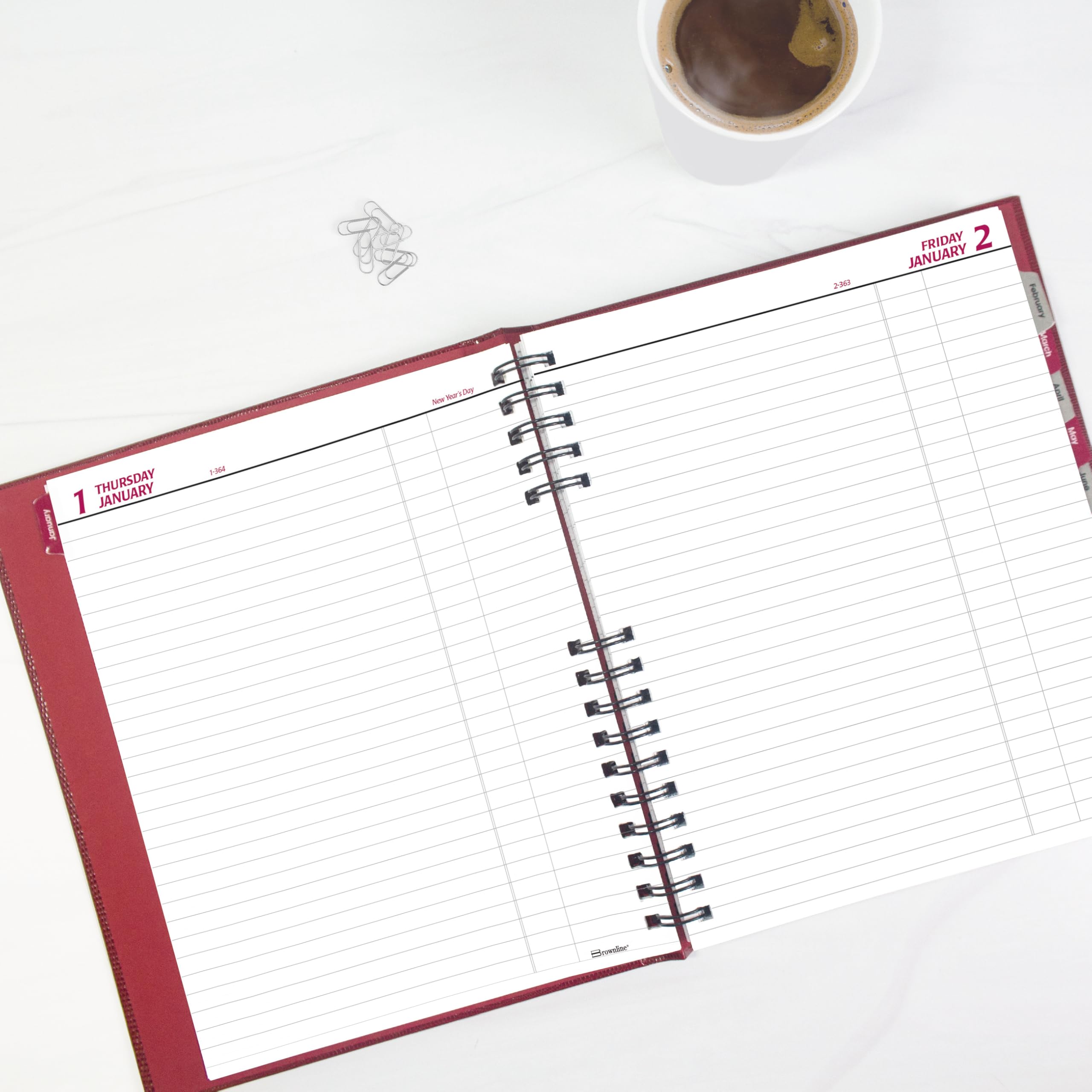 BROWNLINE CoilPro Agenda Giornaliera, Untimed, rilegatura a doppio filo, copertina rigida simile a lucertola, 25,7 x 20 cm, rosso brillante