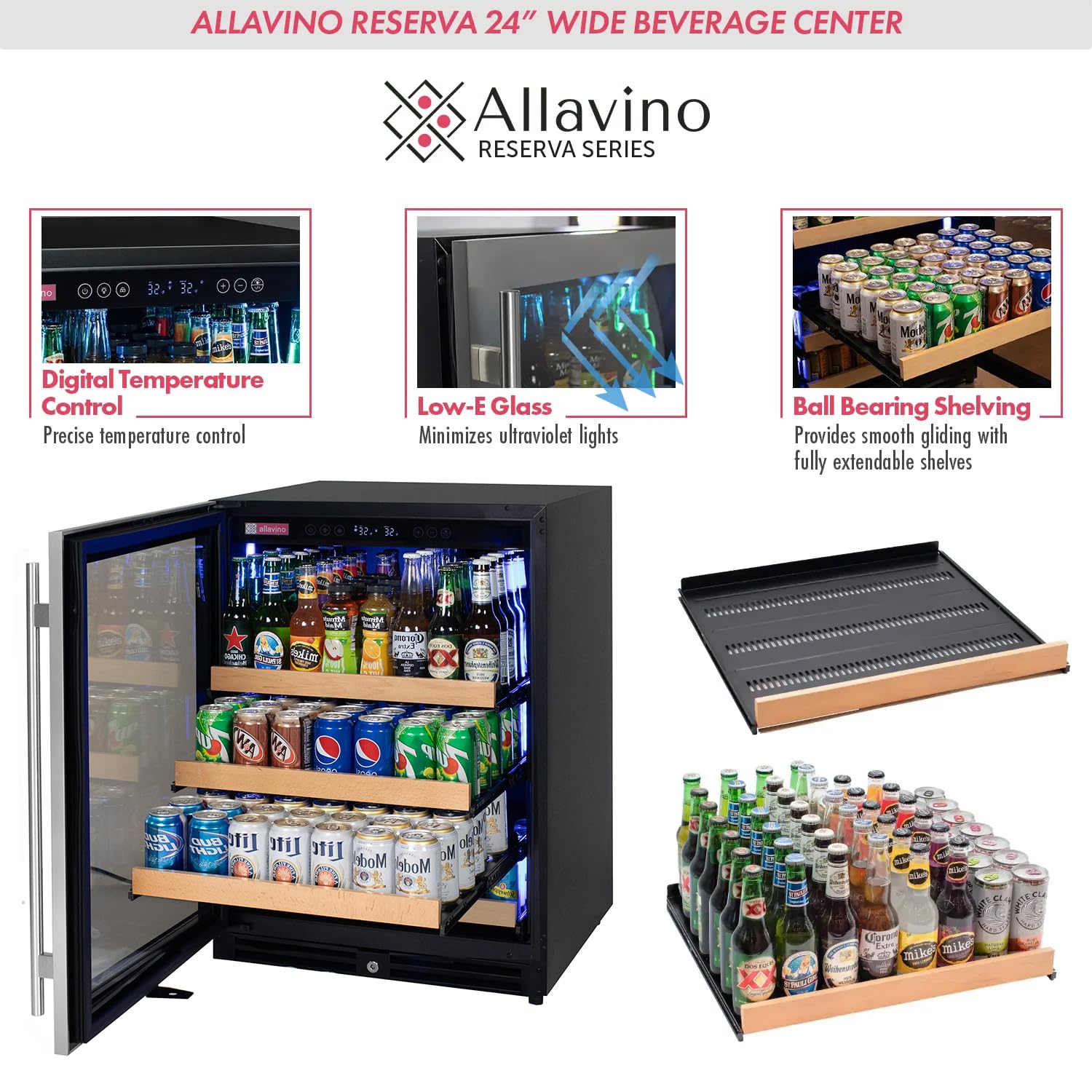 Allavino VSBC24L-SSL 24" Wide Reserva Series Stainless Steel Left Hinge Beverage Center on Fridge.com