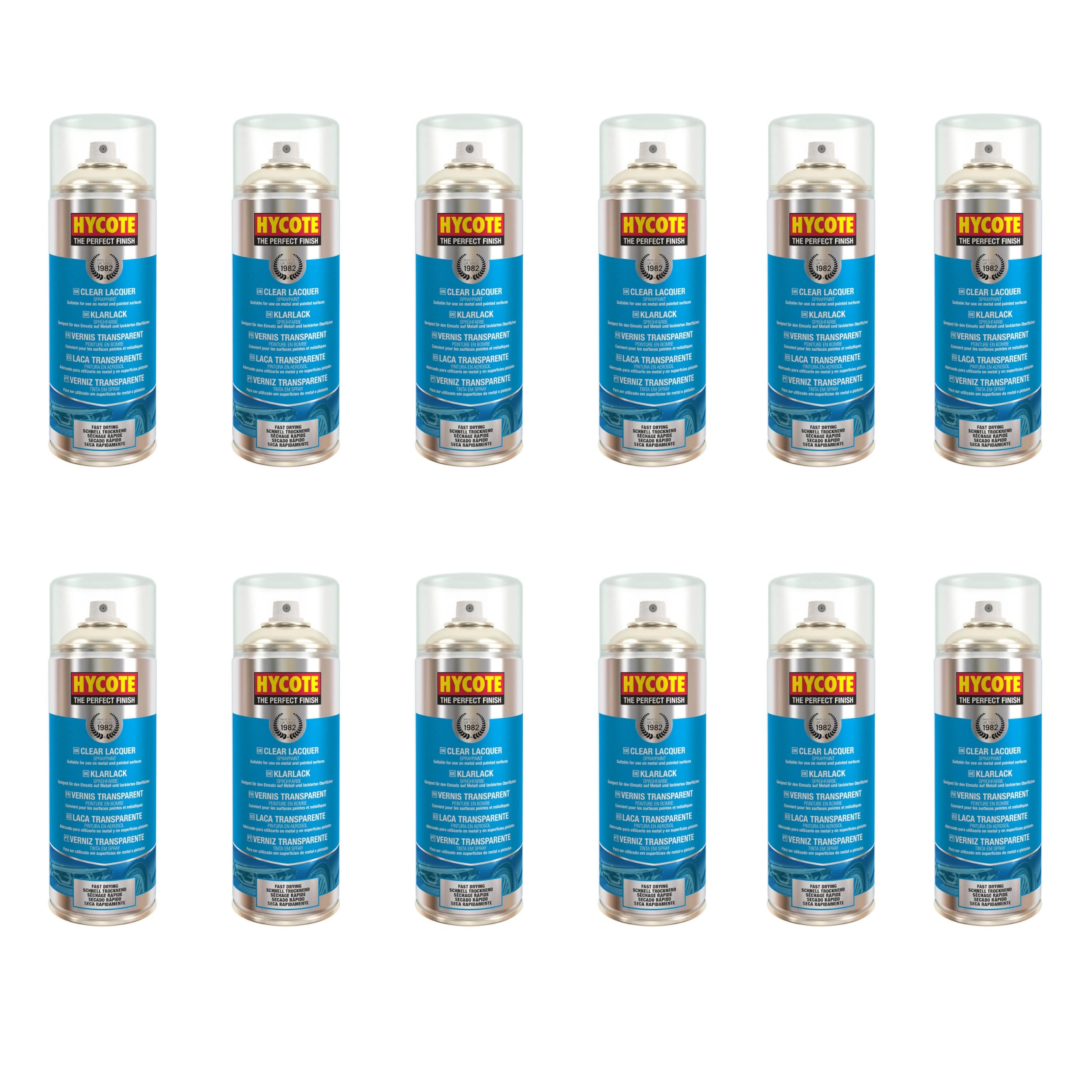 Hycote Double Acrylic Spray Paint, Clear Lacquer, 400 ml (Pack of 12)