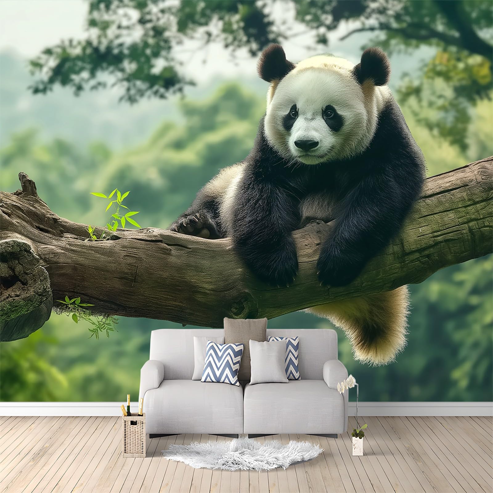 Tapeta 300 x 210 cm, tapeta z włókniny, duża panda w dżungli, wodoszczelna, folia ochronna na ścianę, do sypialni, salonu, folia meblowa, tapeta ścienna, fototapeta zielona, w zestawie poradnik do