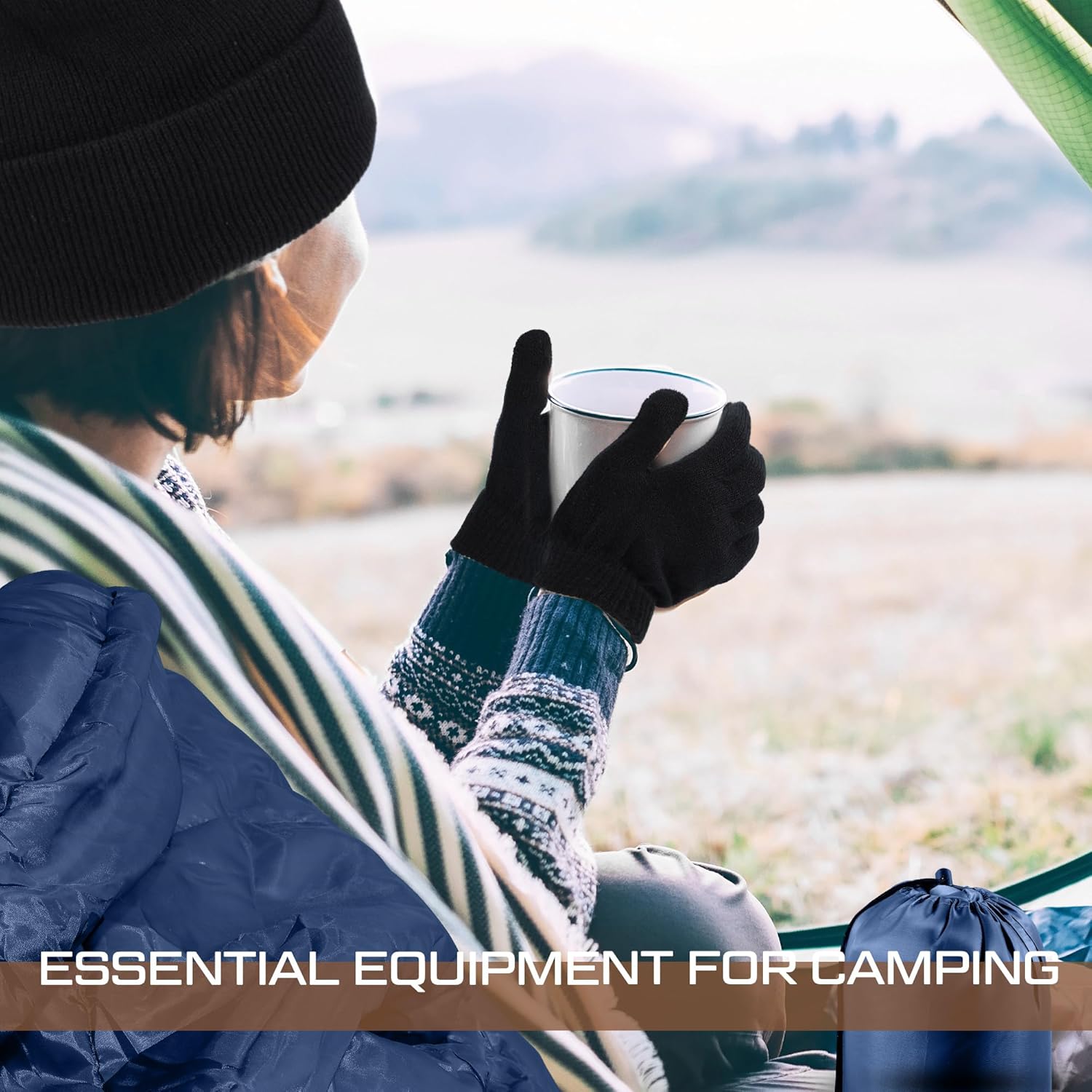 Preboun 72 Pcs/24 Set Bulk Sleeping Bags Set for Adults Homeless 24 Sleeping Bags 24 Beanies 24 Gloves Care Package Supplies Bulk Winter Beanies Glove for Outdoor Donation Homeless - Image 5