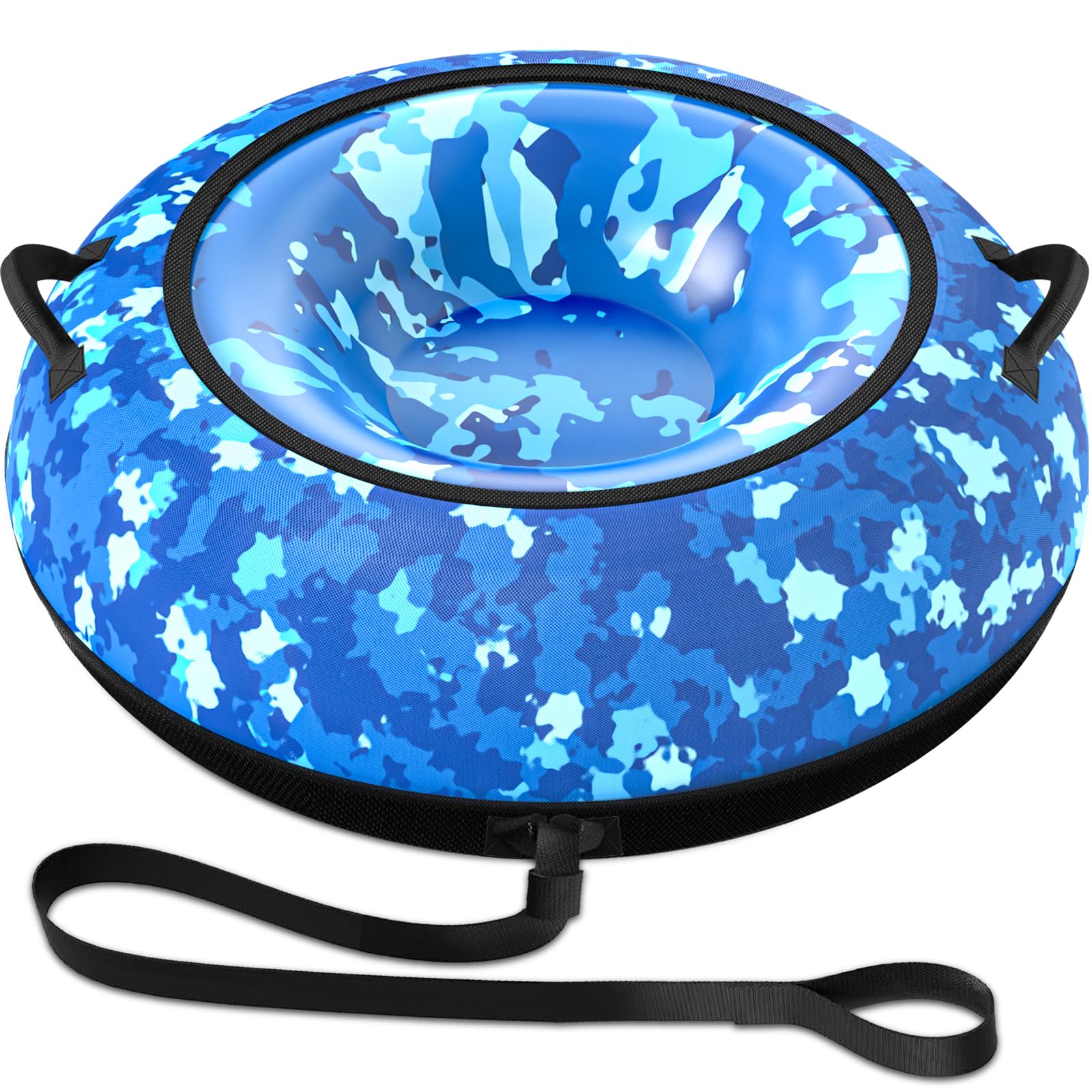 Toffos 57" Snow Tube with Premium Nylon Cover, Heavy Duty Snow Sled for Kids and Adults with Thickened Bottom, Inflatable Cold Resistance Sledding Toboggan Winter Outdoor Skiing Fun Toys
