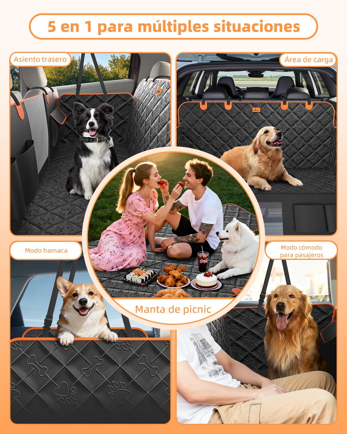 Funda Coche Perro Impermeable Protector Coche Perros Asiento Trasero Resistente al Agua y a los Arañazos Cubre Asientos Coche Perro Ajuste Universal para la Mayoría de Turismos, Suv y Camiones