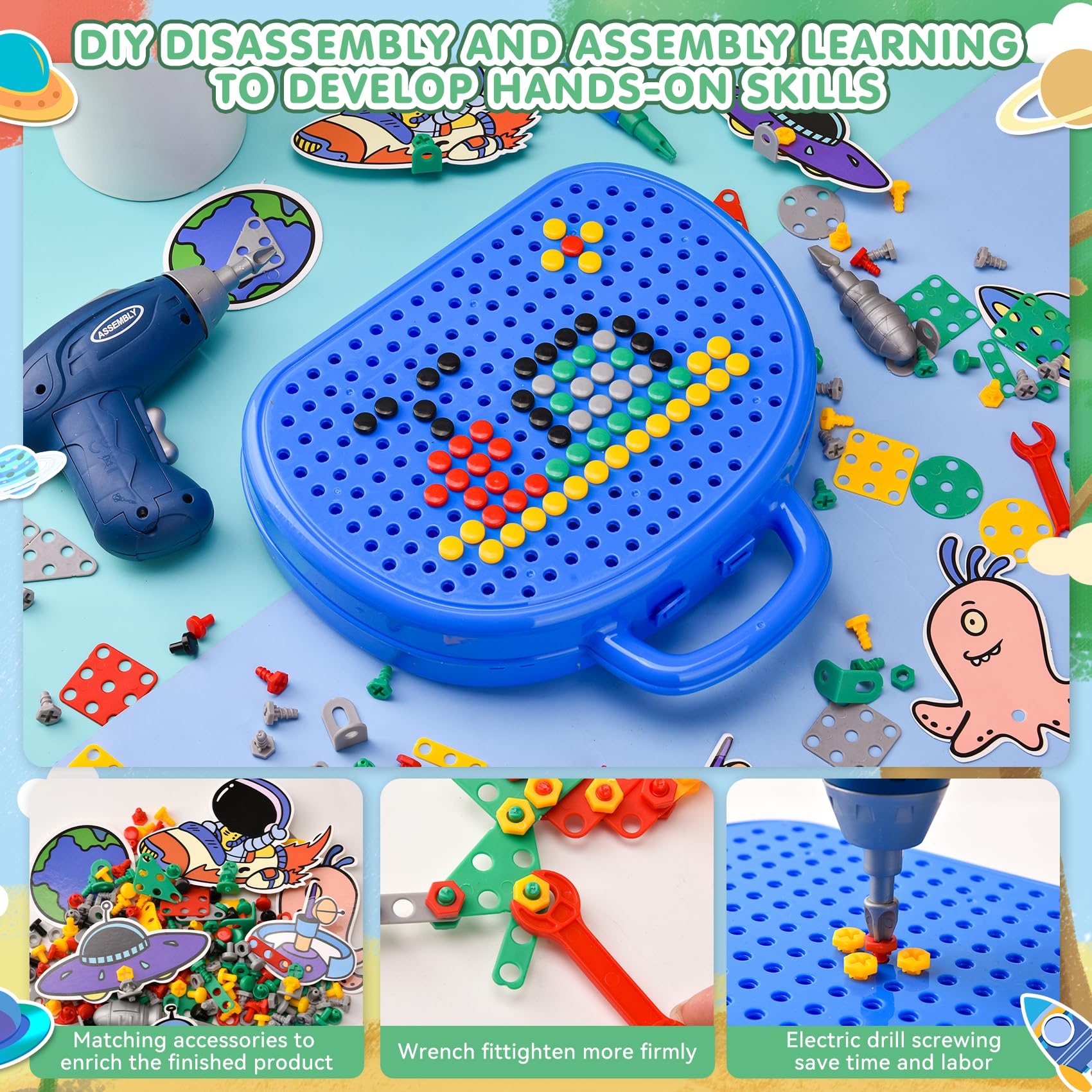 Giocattoli Montessori, Montessori Scatola Giocattolo con Trapano, Scatola Magica dei Giocattoli Montessori, Magic Montessori Play Toolbo Cassetta Giocattolo per Bambini 3 4 5 Anni (C)