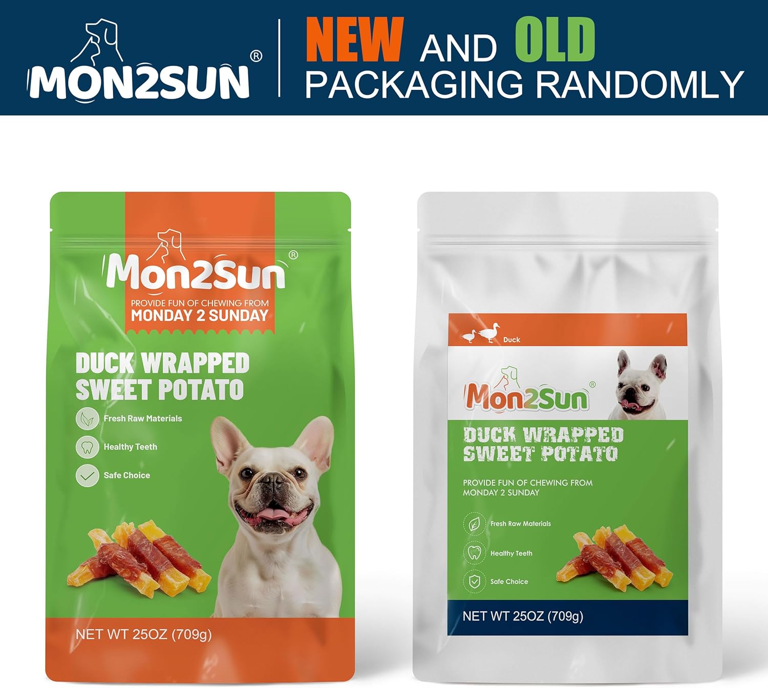 MON2SUN Dog Treats, Duck Wrapped Sweet Potato, High Protein, Low Fat, No Rawhide, Soft and Chewy Training Snacks for Small to Large Dogs, 25 oz