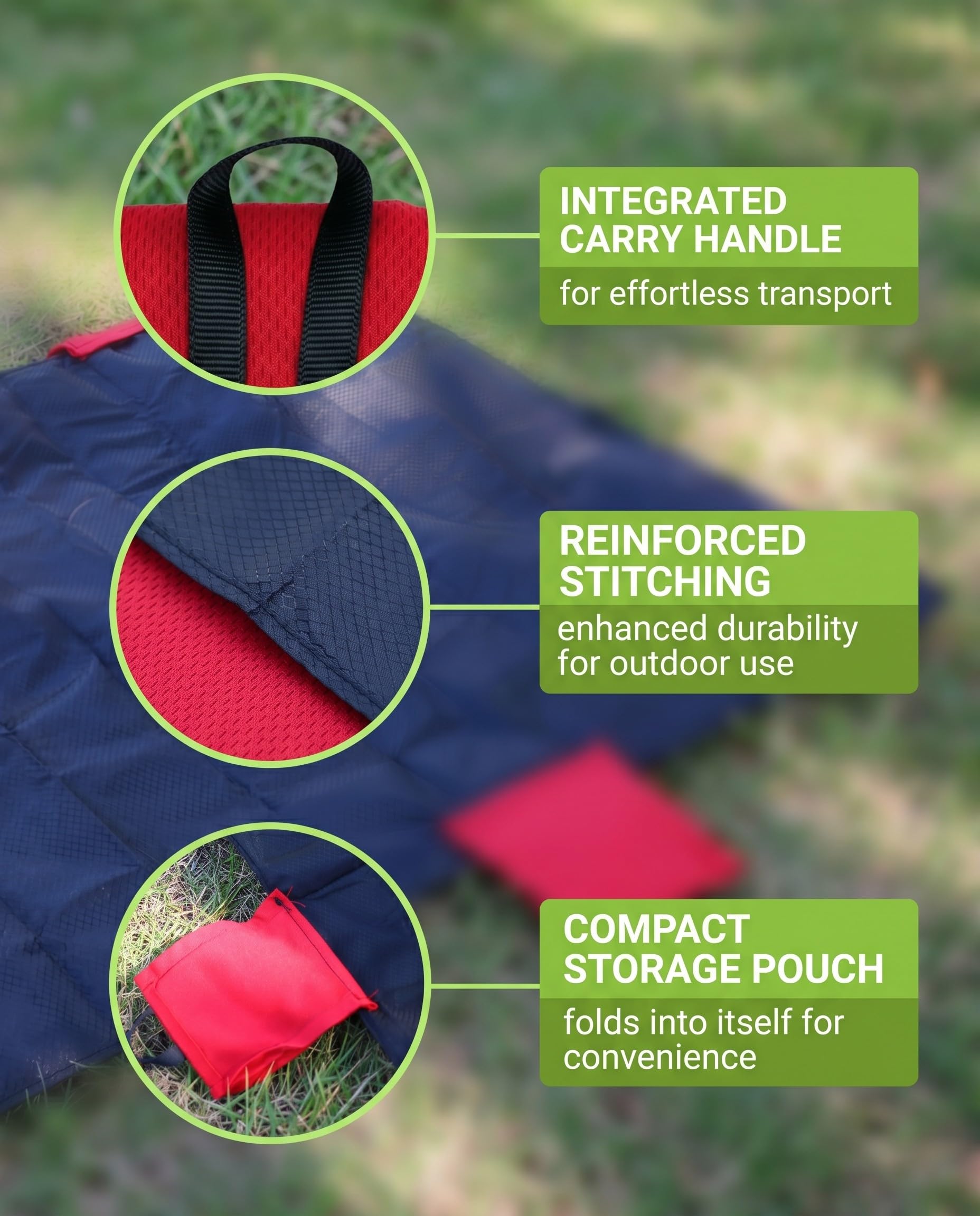 TISCH Telo Coperta Picnic Impermeabile 70x110 cm Rosso Pieghevole Portatile Anti-Sabbia