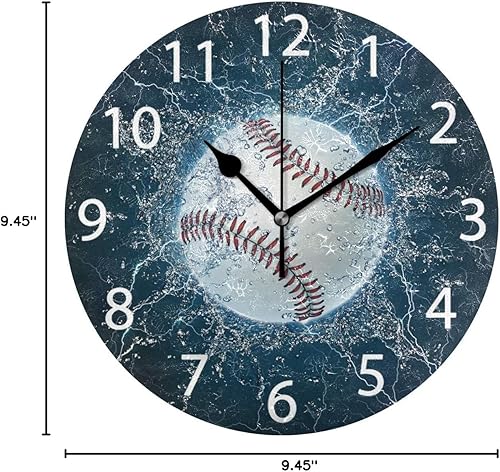 Miniatura 7 de senya Reloj de pared redondo de béisbol, silencioso, sin tictac, pintura al óleo, decorativo, para el hogar, oficina, escuela, arte