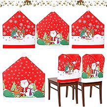 Qintora 4 pièces Housse de Chaise Noel, Couverture Universelle, Housses de Dos de Chaise, pour Salle en Forme de Bonnet de Père Noël (Rouge)