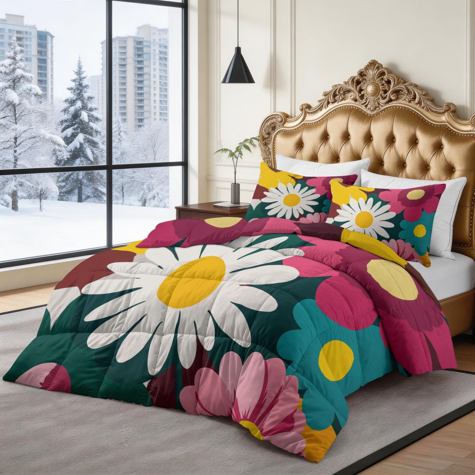 Generisch Überlappende Blumen Bettdecke 220 x 240 cm 4 Jahreszeiten Steppdecke, Pop-Art Waschbare Ganzjahresdecke Kinder Bettwaren Set Kinderzimmer Spielzimmer Bettdecke Ohne Bezug