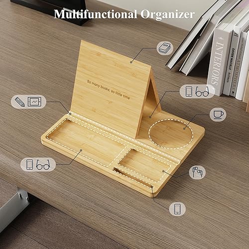 Miniatura 2 de NiHome Soporte de madera de bambú para libros con diseño triangular para apoyar libros con columna vertebral, organizador multiusos con acabado