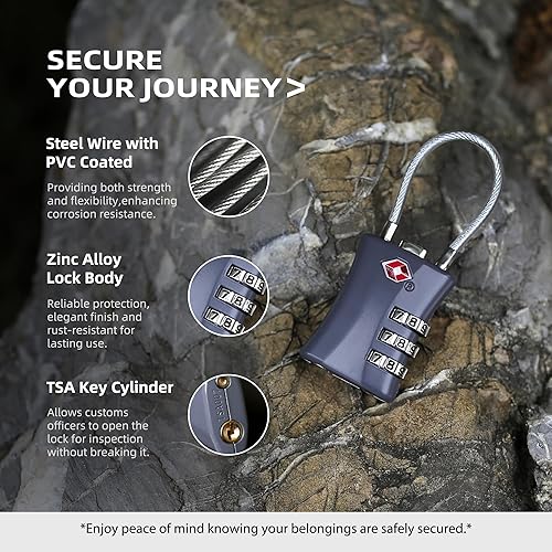 Miniatura 4 de TSA Locks for Luggage, Small Combination Padlock with Cable, Luggage Locks TSA Approved for International Travel Essentials, Suitcase, Backpack